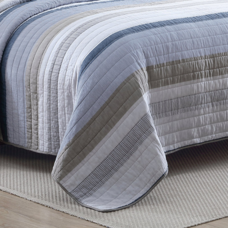 Nautical Blue and Beige Cotton King Quilt Set