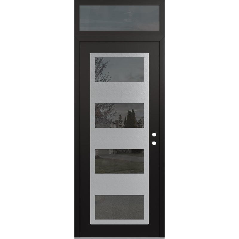 Porte d'entrée avant pré-suspendue avec panneau arrière en acier argenté noir et noir, Miroitant, Gauche