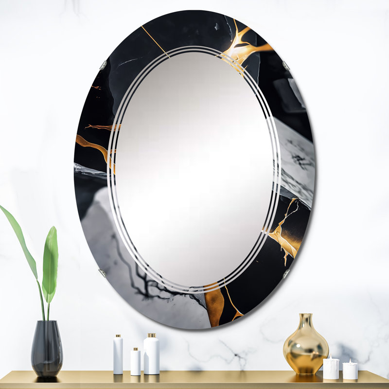 Abstrait Geode Gold Marble II - Miroir mural abstrait en marbre, 36 po x 24 po