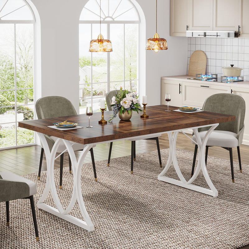 Metal Base Dining Table, White, Brown