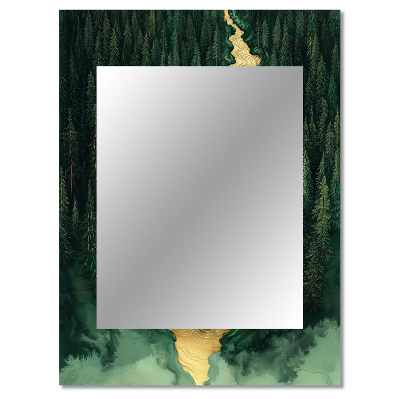 Forest River Of Emerald Crystal IV - Forest Decorative Wall Mirror, Traditional Mirror, Printed Metal Art, 40" x 30"