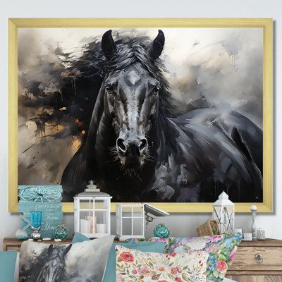 Black Stallion In Motion - Horse Framed Prints