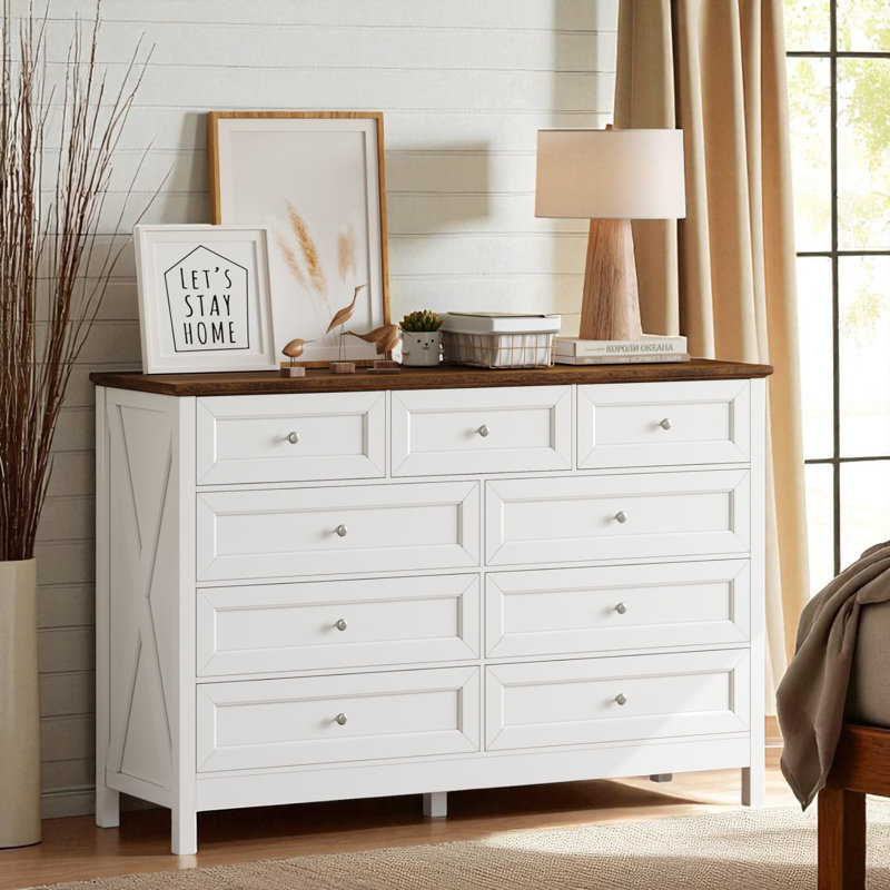 Commode à 9 tiroirs l 55,05 po, Blanc