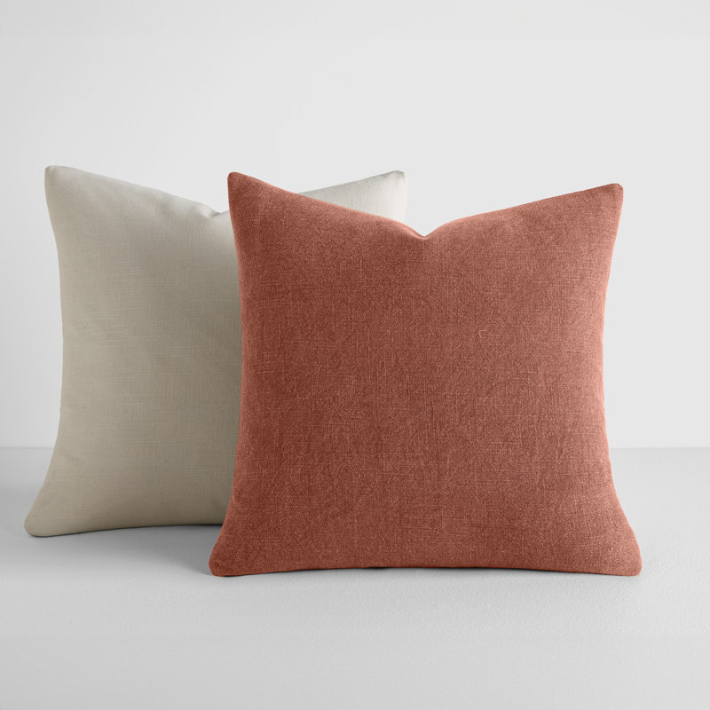 2-Pack Cotton Slub Decor Throw Pillows in Solids, Orange/Cream