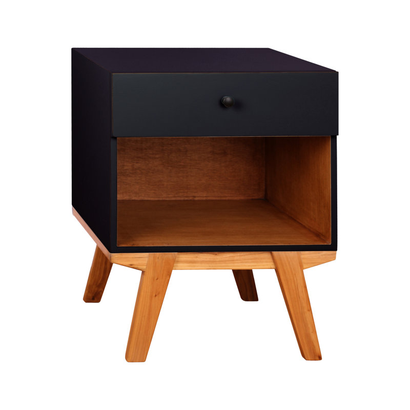 50.8cm W Solid Wood Bedside Table, Black