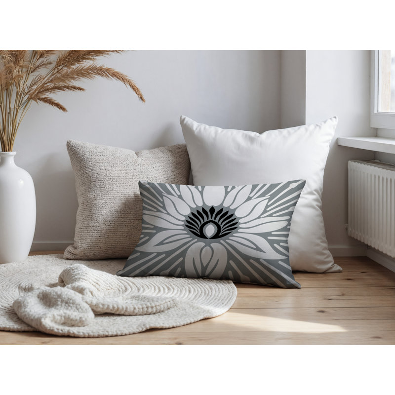 Oreiller rectangulaire réversible intérieur / extérieur Carla, Gris, Rectangle H 14 po x l 20 po