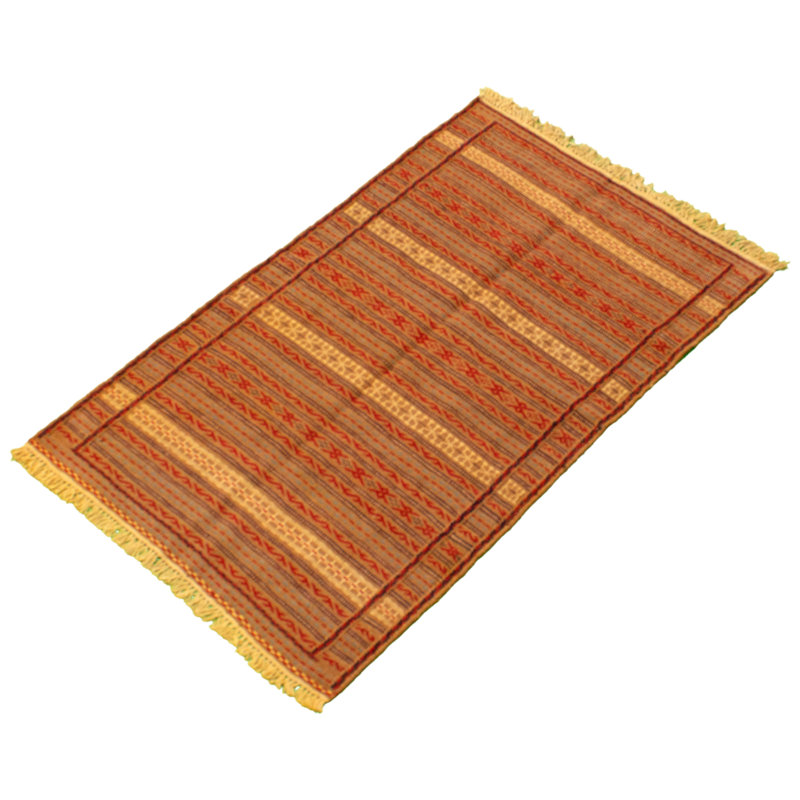 Tapis brun / rouge en laine fait à la main Kilim