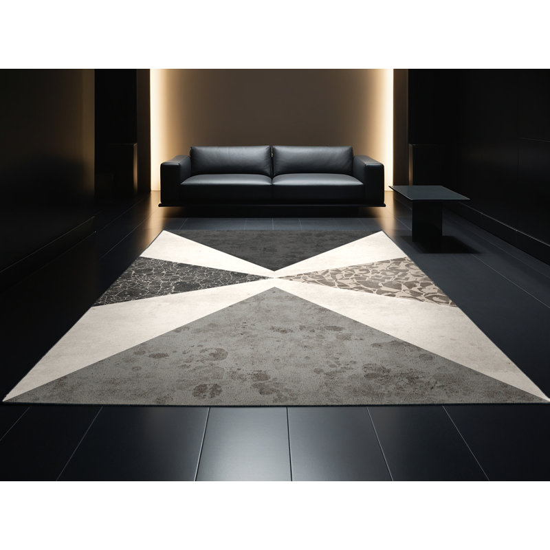 Tapis beige lavable à la machine à motif géométrique minimaliste Ottavio, 4 x 6