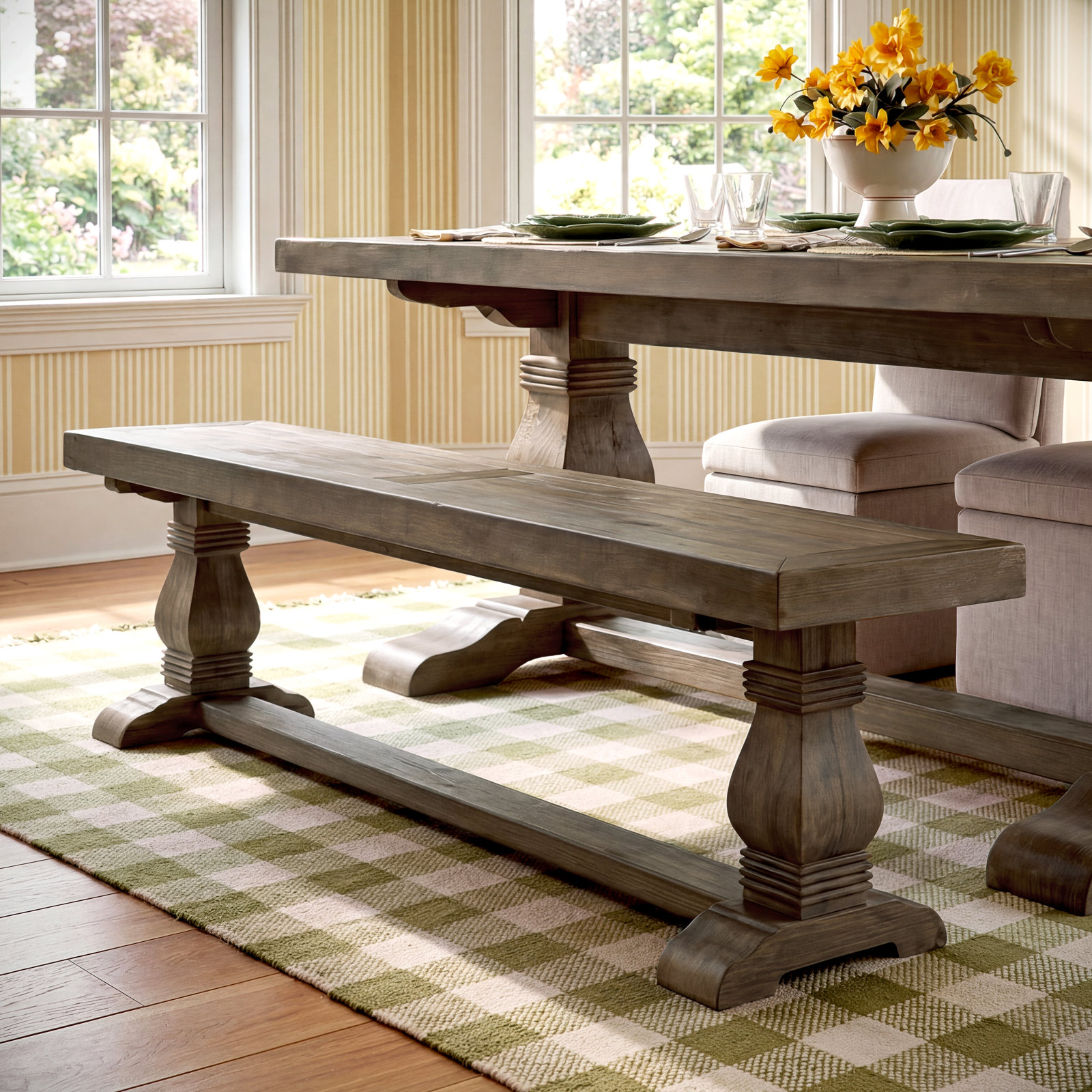 Rosalind Wheeler Kinston 83" Dining Bench, Distressed Brown, 18" H x 66" W x 16"D