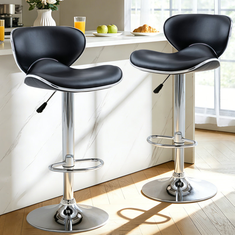Swivel Upholstered Adjustable Counter stools Set of 2, Modern PU Leather Counter Height Bar Stools with Back and Footrest