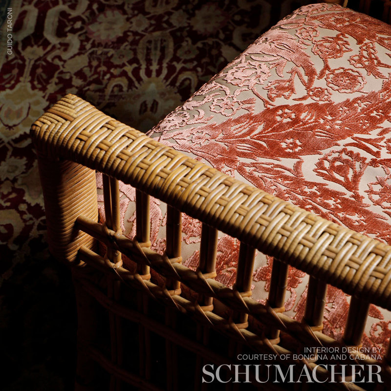 Saz Paisley Silk Velvet Fabric, Terracotta