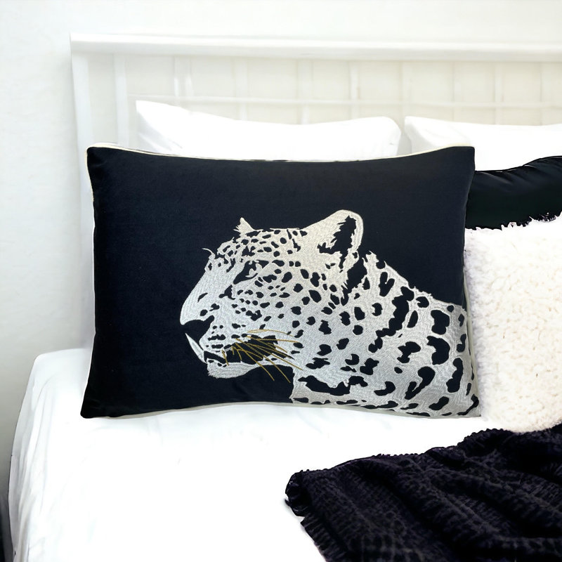 Housse de coussin lombaire en velours, Noir / argenté