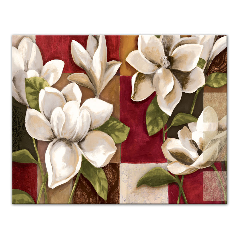 Patchwork de magnolias sur toile, H 11 po x l 14 po x P 1,25 po