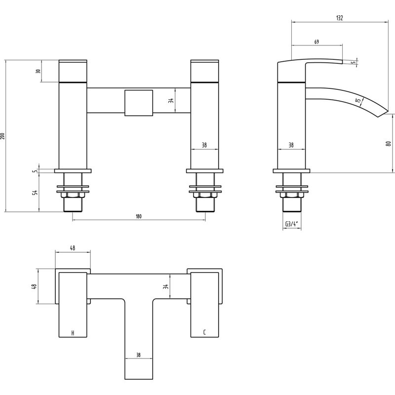 Sereena 2 Handle Deck Freestanding Tub Filler Bath Filler