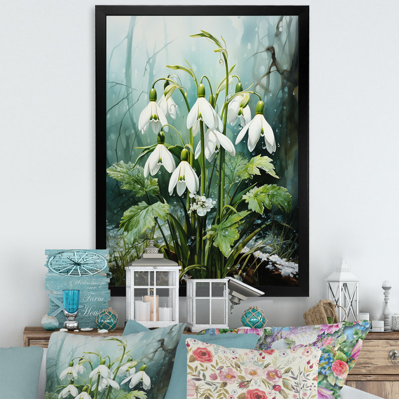 Décoration murale réaliste «Snowdrops Forest Chills», Cadre simple noir, H 40 po x l 30 po