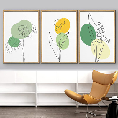 «Minimal Botanical Tropical», variété de feuilles avec pois verts et jaunes, motif floral - ensemble de 3 impressions sur toile flottante