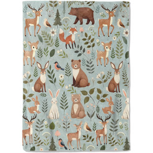 Woodland Animal Fleece Blanket - Cute Deer Bear Fox and Bird Throw Blankets,Soft Cozy Lightweight, Ideal for Living Room Home Rustic Spring Decor and Gifts