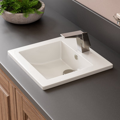 Lavabo de salle de bain encastré carré blanc avec trop-plein