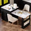 Îlot de cuisine noir moderne avec salle à manger extensible, double rangement, 2 tiroirs, prises de courant, table de salle à manger en faux marbre pour 4-6 personnes, comptoir, prise de courant, base