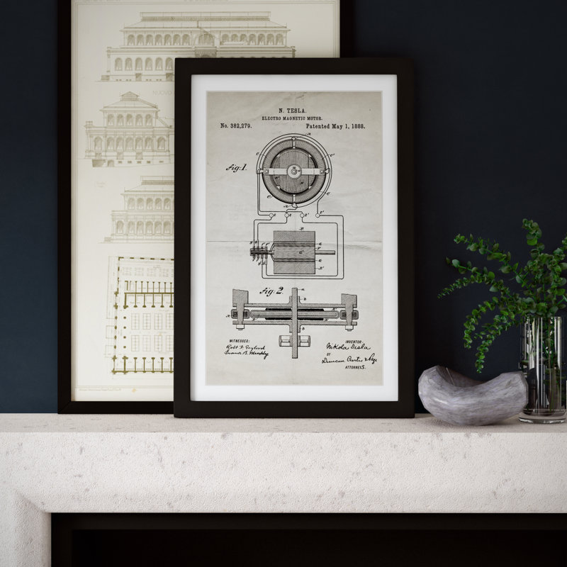 «Tesla Motor 1888 Old Paper», reproduction d'impression encadrée, H 36 po x l 24 po x P 1,5 po