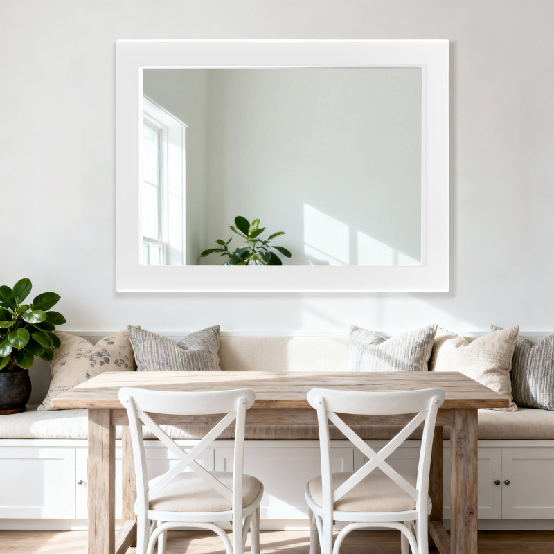 Rectangular Decorative Wall Mirror With Statement Deep Frame, HD Tempered Glass Vanity Mirror For Bathroom, Entryway, Or Bedroom