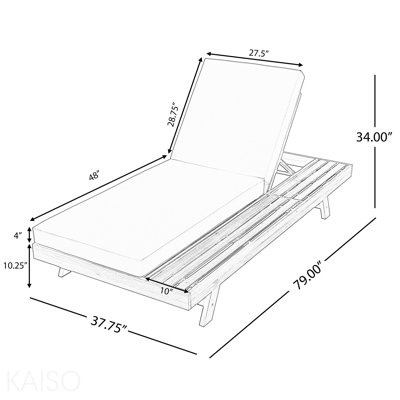 Méridienne pliable en bois d'acacia 2/3 avec dossier réglable et surface de rangement plate, finition noire non rembourrée, pour patio de jardin