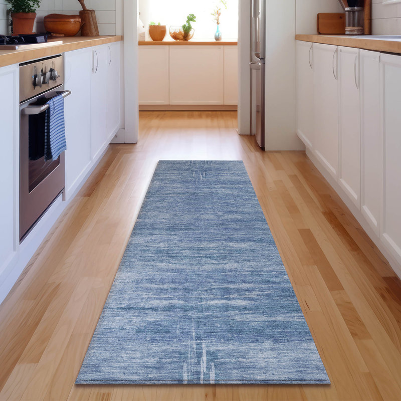 Premium Machine Washable Prisco Blue Rug, Runner 2'3" x 7'6"