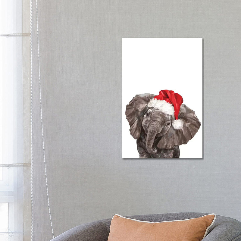 Christmas Baby Elephant by Big Nose Work - Wrapped Canvas Print