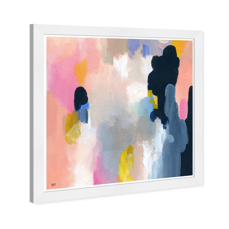 Abstrait «Happy pensé», reproduction d'art graphique sur toile encadrée, H 20 po x l 20 po x 1,5 po, Cadre blanc