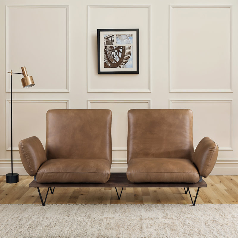 Canapé 88 po en cuir véritable avec accoudoirs coussinés