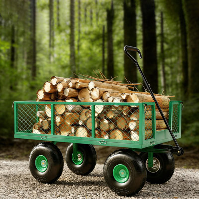 500LB Steel Utility Wagon Cart – Removable Mesh Sides, 10" Rubber Wheels for Yard & Garden