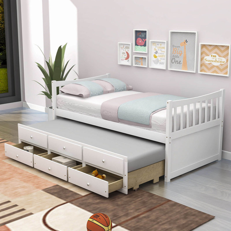 Badi Kids Twin with Trundle with Drawers, White