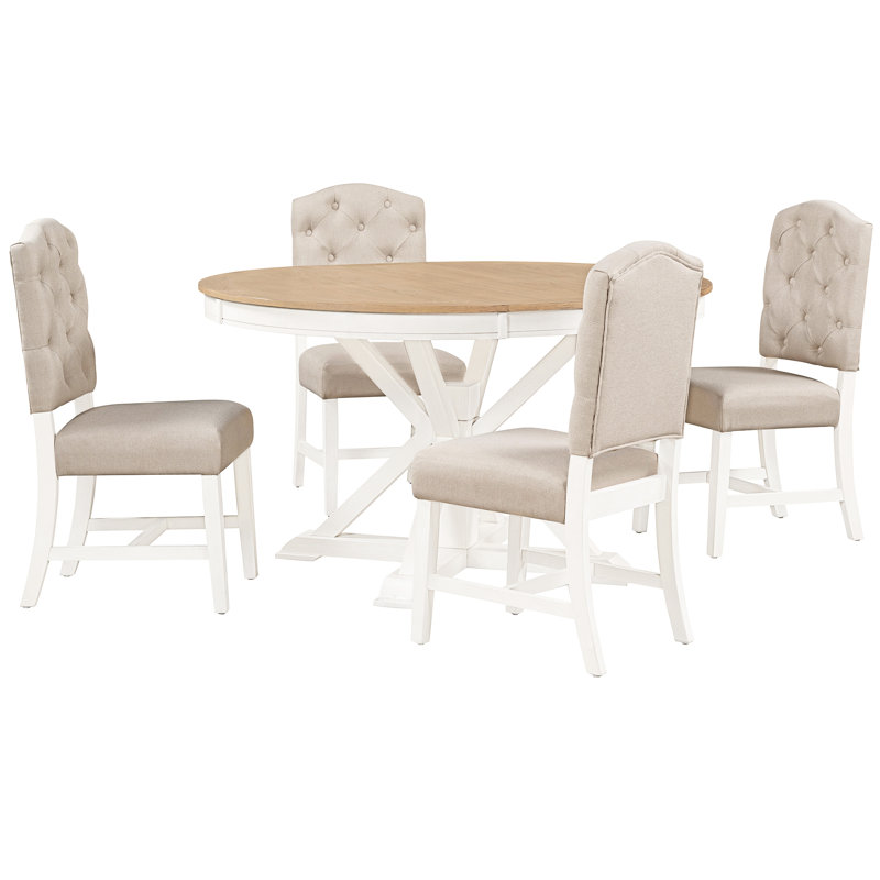 Salle à manger rétro avec 4 chaises rembourrées - extensible, stable pour le salon classique de table élégante