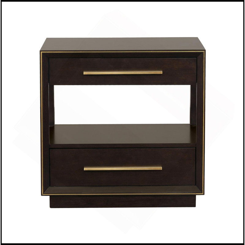 Table de chevet 2 tiroirs avec tablette au fini grain de poivre fumé