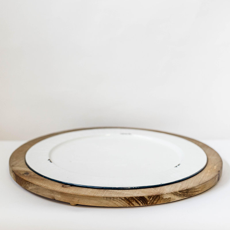 Plateau rond en bois avec plaque intégrée