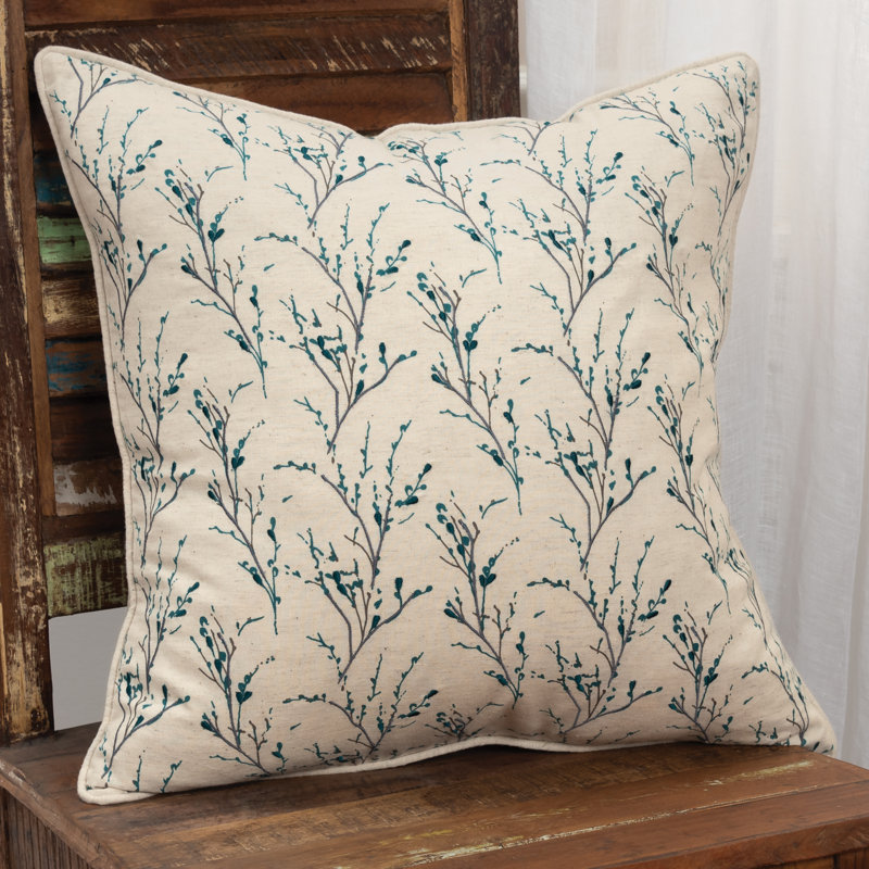  Housse de coussin carré en coton et insert, Naturel / bleu sarcelle
