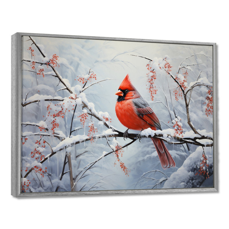 Canada, cardinal rouge, Winter Wonderland IV - impression, H 24 po x l 32 po x P 1 po, Encadrement argenté