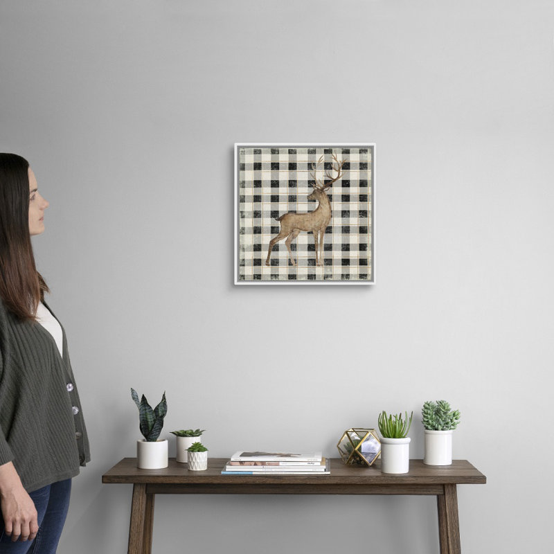 Reproduction d’art sur toile, "santer’s Deer III", Cadre blanc, H 14 po x l 14 po x P 1,75 po