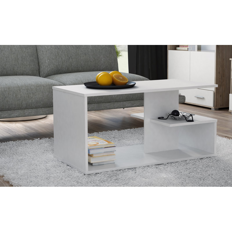Littell Floor Shelf Coffee Table with Storage, White