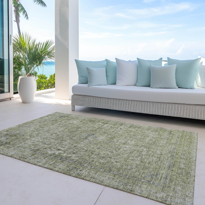 Machine Washable Indoor/Outdoor Claudian ACN1645 Sage Rug, Rectangle 3' x 5'