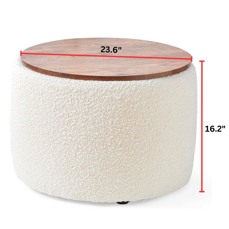 Repose-pieds rond avec rangement 2East 23,6 ", Blanc cassé