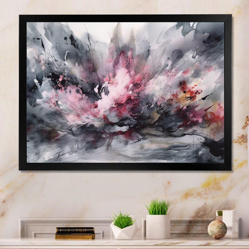 «Evolving In Pink Grey», impression sur toile, Cadre simple noir, H 30 po x l 40 po x P 1,5 po