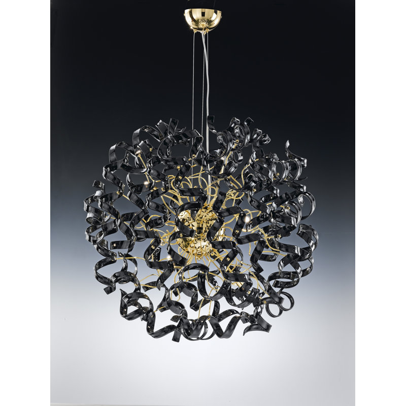 - Light Sphere Pendant, Black Glass, 24K Gold