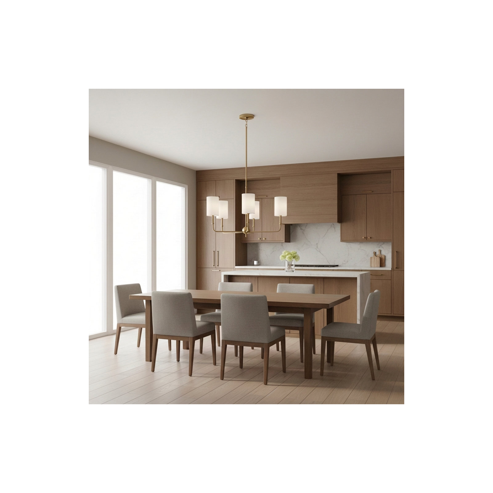 Rowley 5 Light Dimmable Chandelier, Satin Brass