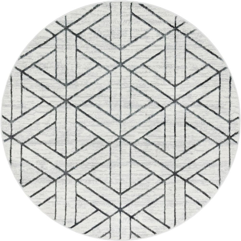 Tapis contemporain Clidy couleur os, Rond 5 pi
