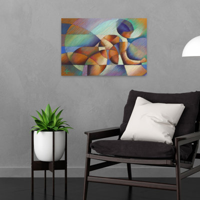 Affiche murale abstraite et colorée représentant une figure de cyclisme dynamique