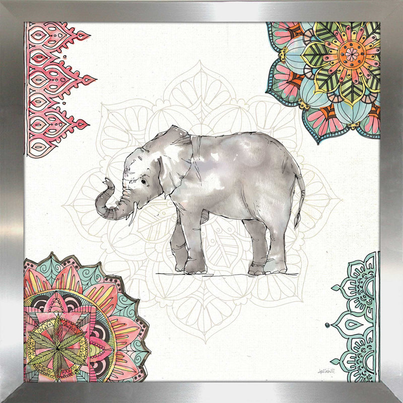 « mandala matin ii », reproduction d’art sur toile, H 37,5 po x l 37,5 po x P 1 po, Encadrement argenté