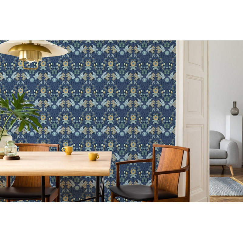 Wild Meadow - Wallpaper, Navy Indigo, Premium Paper