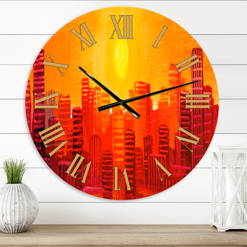Paysage urbain de gratte-ciel dans la ville moderne VI - Horloge murale moderne, Petit
