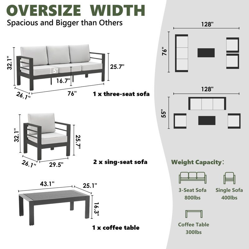 Rolston 5 - Person Outdoor Seating Group with Cushions, Dark Gray, Light Gray